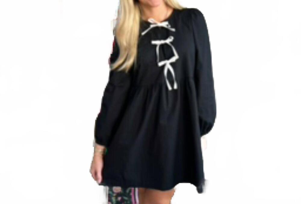 NEW TCEC babydoll mini dress with bows in black
